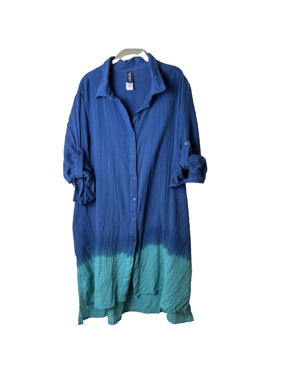 Swimsuits For All Cover Up Cotton Lightweight Button Front Dip Dye Size 22 24